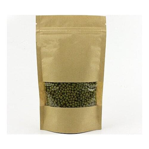 1000pcs/lot 9x14+3cm Brown Kraft Paper Bag With Window Stand Up Zipper/zip Lock Jewelry Packaging Bag Paper Bags For Gifts/tea