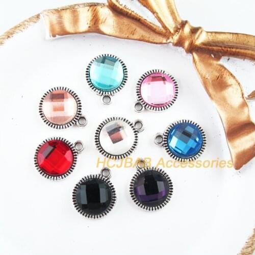 16 New Round Charms Tibetan Silver Tone Retro Mixed Crystal Pendants 12.5x15.5mm