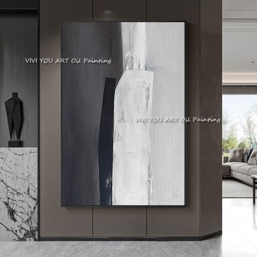 Abstract line modern 100% handmade oil painting grey simple minimalist living room porch aisle decoration vertical office