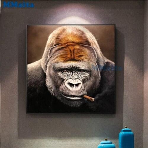 5d photo Round Diamond Painting Modern animal art, smoking orangutan Full Drill Square Mosaic Decor Handmade Embroidery GG5226