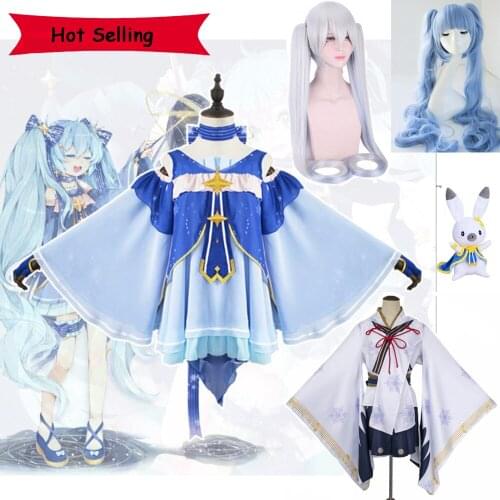 Anime Vocaloid Miku Cosplay Costumes Japan Midi Dress Beginner Snow Miku Female Halloween Carnival Party Wigs Mantle Scarf Bunny