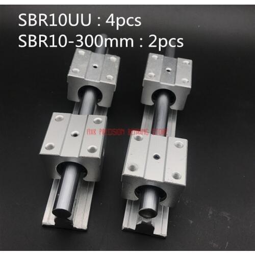 AXK Cnc Router Parts 2pcs Sbr10 L 300mm Linear Rail Support With 4pcs Sbr10uu Guide Auminum Bearing Sliding Block Cnc Parts