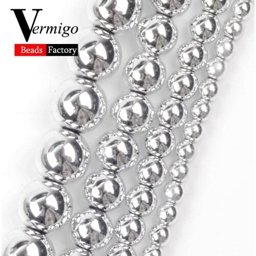 Natural Mineral Beads Silver Plated Hematite Round Beads For Jewelry Making 3 4 6 8 10mm Jewelry For Women Bracelets 15"