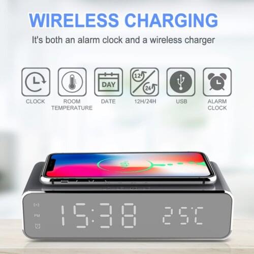 Fast Wireless Charger LED Alarm Clock Phone Wireless Charger Charging Pad Thermometer For IPhone 11 Pro XS Max X 8 Plus Samsung