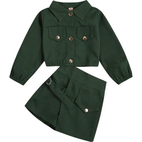 2-8Y Infant Kids Baby Girls 2Pcs Set Casual Clothes Long Sleeve Coat Tops Pocket Skirts Shorts for Spring Autumn