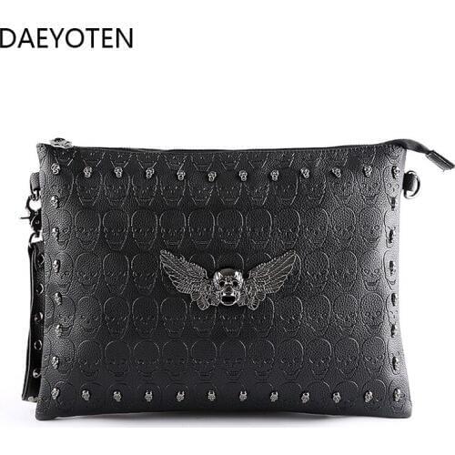 DAEYOTEN Punk Unisex Designer Handbags PU Leather Shoulder Bag Skull Rivet Clutch Bag Korean Style Ghost Women Party Bags ZM0288