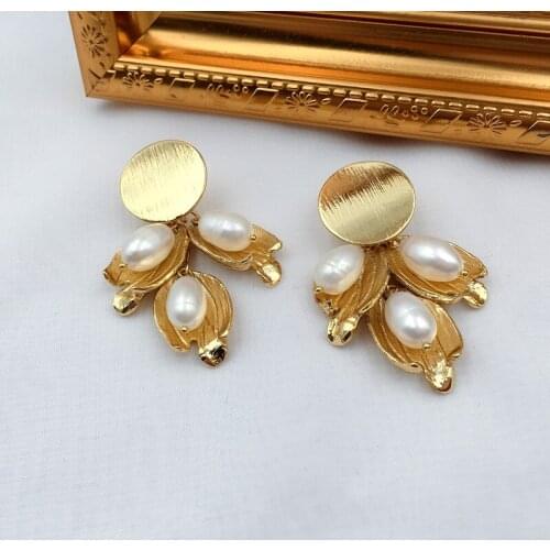 Women designer grain gold plated nutural freshwater pearl earrings drop pearl earrings jewelry