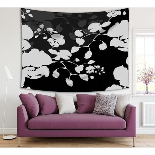 Tapestry Blooming Orchids Flower Plant Silhouette Classic Floral Black and White Artwork Printed