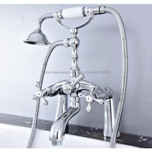 Chrome Bathtub Faucet Shower Faucet Dual Cross Handle Hand shower Mixer Tap Deck Mounted Bath Shower Set Mixer Faucet Ntf756