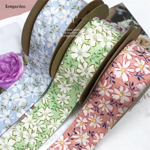Kewgarden Printed Floral Chiffon Ribbon 1.5" 1" 1cm 25mm 4cm Handmade Carfts Gift Packing DIY Hairbow Accessories 10 Yards