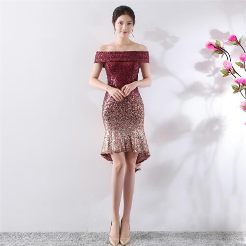 Red Sequins Slash Neck Off The Shoulder Short Sleeve Mini Mermaid Sexy Dress Party Clubwear Woman Wedding Formal Elegant Dresses