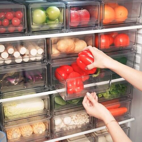 Kitchen Accessories Food Storage Containers With Cover Refrigerator Drawer Stackable Kitchen Pantry Cabinet With Drainage Hole