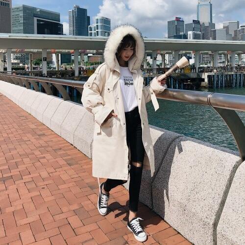 New Fashion Winter Jacket Women Korean Retro British Wind Waist Hooded Parka Fur Collar Cotton Coat High Quality Ladies Coats