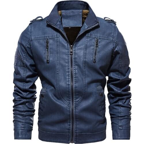 Bomber Leather Jackets Men Winter Vintage Causal Fleece Jackets Motorcycle Military Tactical Leather Coats Plus Size 4XL