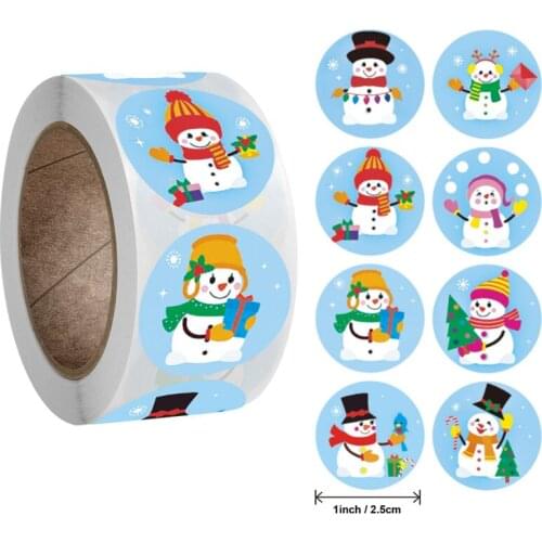 Christmas Gift Decor Sticker 100-500pcs Thank You Snowman 8 Designs Stickers 1'' Kids Toy Gift New Year Decor Sticker Labels