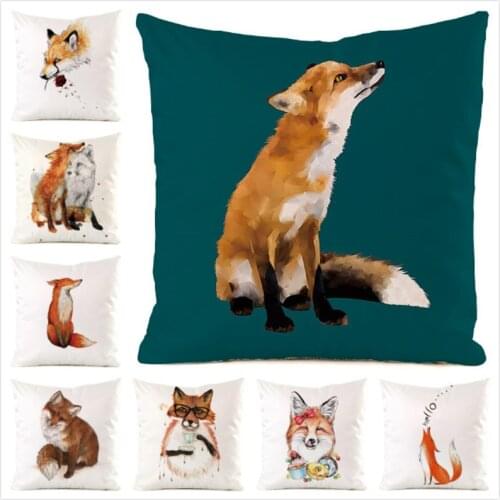 45cm*45cm Cute Fox Inimitated Silk Fabric Throw Pillow Covers Couch Cushion Cover Home Decorative Pillows Pillow Case