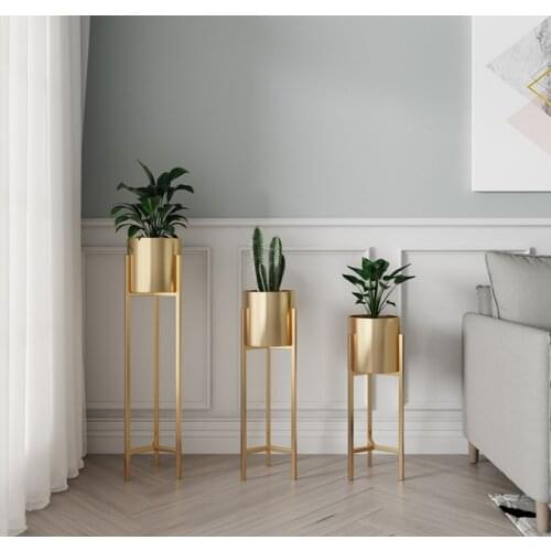 Nordic gold flower shelf indoor light luxury iron flowerpot frame gold floor type living room decoration shelf