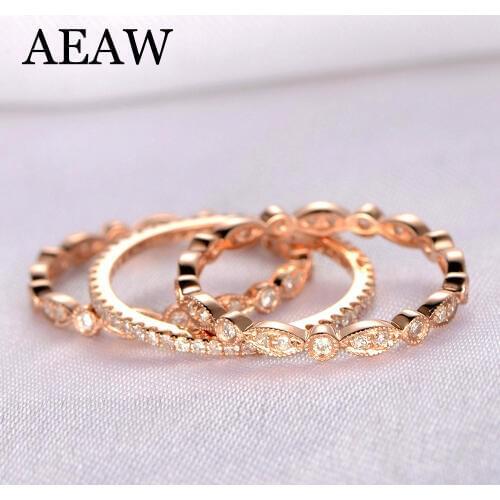 14K Rose Gold Round 3pcs Moissanite Engagement Ring Band lab Diamond Solitaire Wedding for Women Fine Jewelry (3 ring)