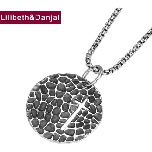 Retro Texture Round Card Hollow Cross Necklace Pendant Real 925 Sterling Silver Fashion Jewelry Women Men 2021 Free Shipping P16