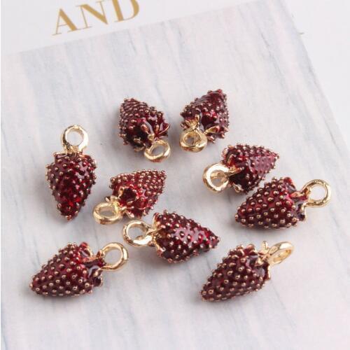 10pcs/lot Jewelry Making Drip Alloy Charm Pendant Accessories Red Strawberry Mulberry Enamel Charm 8*16mm