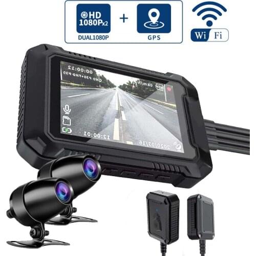 Full Body Waterproof Motorcycle DVR Dash Cam WiFi 1080P FHD Front Rear View Motorcycle Camera GPS Logger Recorder 3 Inch Screen