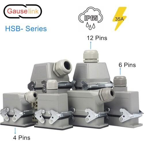 Rectangular Heavy Duty Connector HDC-HSB-04 06 12 Pins Aviation Industrial Plug Socket Current 35A Water-Proof IP65