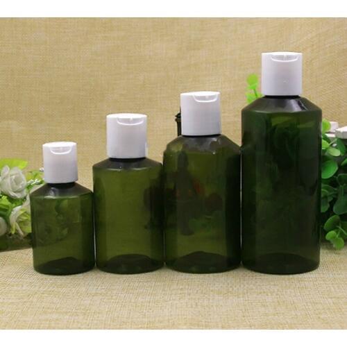 50ml100ml150ml200ml Plastic Empty Cosmetic Liquid Refillable Bottle with Pressed Cap Olive Green Makeup Remover Package10pcs/Lot