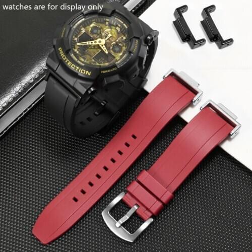 Rubber Watchband Black Red Bracelet Special interface Replacement Strap For G SHOCK GA110 120 400 700 2100 Modified Accessories
