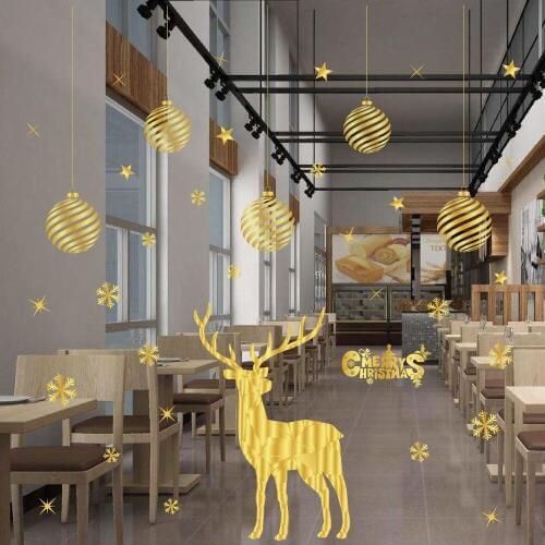 Christmas Snowflake Removable Home Vinyl Golden Window Wall Stickers Decal Decor Christmas Transparent window Wallpaper