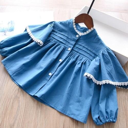 Girls' ruffled shoulder shirt children top wholesale kids blouses