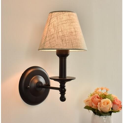 Rural fabric iron living room study wall lamp Nordic wall lamp American country simple bedroom bedside lamp LB120615