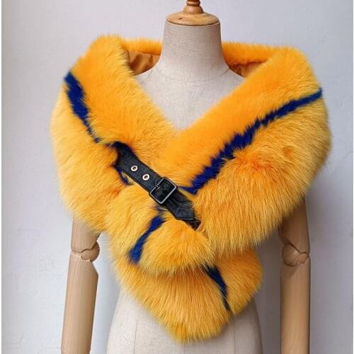 Real Fox Fur Shawl Fashion Warm Fluffy Winter Genuine Fox Fur Scarf Big Size Fashion Genuine Fur Cap Shoulder Warmer Female