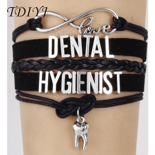 TDIYJ DENTAL HYGIENIST Charms and Tooth Pendant for Fashion Jewelry Multilayer Infinity Love Braided Bracelet 6sets/lot