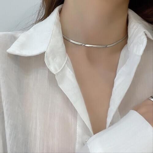 Delicate Shining Silver Color Chain Necklace For Women Girl Simple Clavicle Chain Party Jewelry Decoration