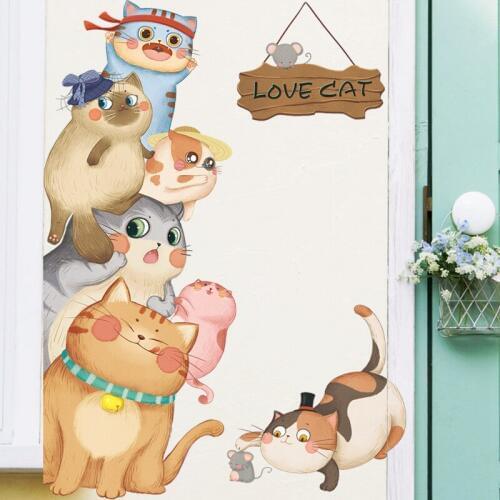 Lovely Cats Vinyl Wall Stickers Bedroom Living room Background Door Wall Decor Removable Animals Wall Decals Art Murals Home