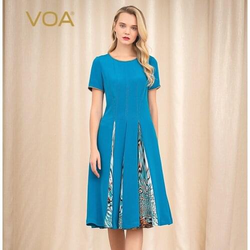 VOA 30 meters silk Cloisonne bottom yellow leopard pattern bright line arched needle round neck short sleeve pretty dress a10595