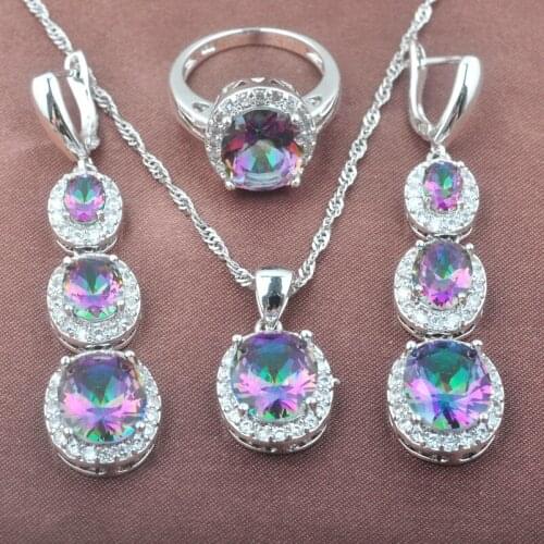 Hight Quality Rainbow Zirconia Jewelry Set For Women Weedding Silver Color Jewelry Sets TZ0574
