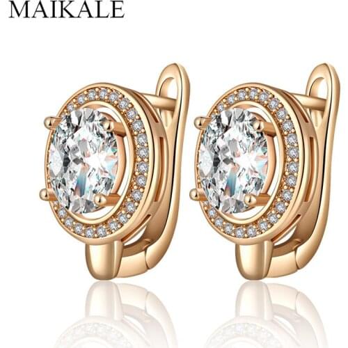 MAIKALE Trendy Round Small Stud Earrings for Women Gold/Silver Color Plated Copper Cubic Zirconia Earrings Party Jewelry Gifts