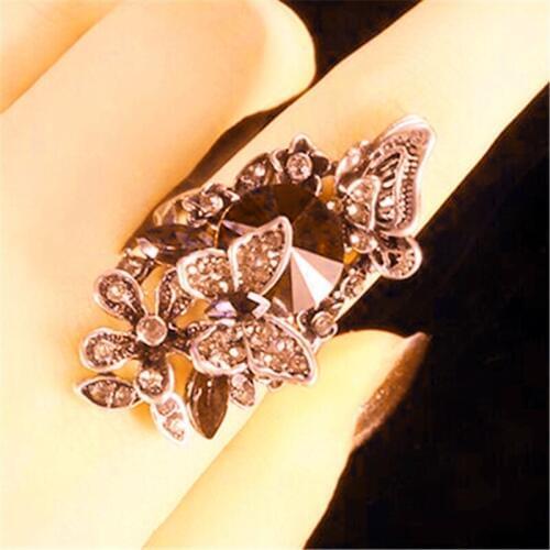 2019 Luxury Austrian Crystal Flower Ring For Women Mosaic AAA Red Zircon Stone Butterfly Silver Color Engagement Party Jewelry