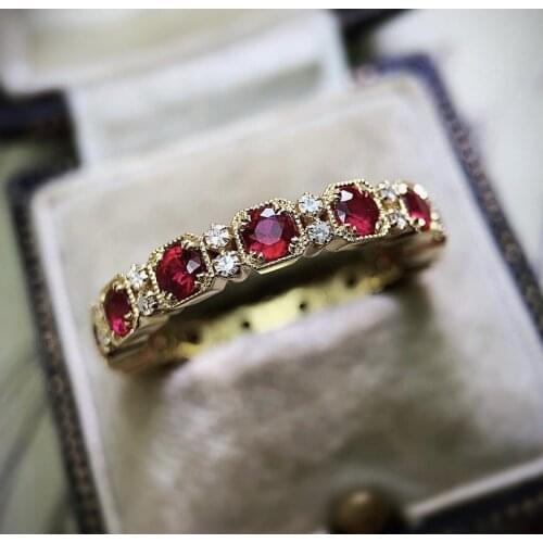Vintage Zinc Alloy Rings With Red CZ Zircon Stone Female Jewelry Rings For Women Wedding Fashion Party Jewelry Bague Femme