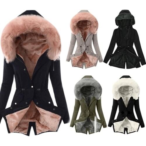 Lady Fur Lining Coat Womens Winter Warm Thick Long Jacket Hooded Overcoat For Women Hooded Overcoat Dropshipping casaco feminino