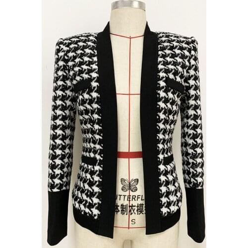 New Fall / Winter 2021 Womens Coat, Lion Button Bright Silk Tweed Houndstooth High Quality Cardigan Jacket O33