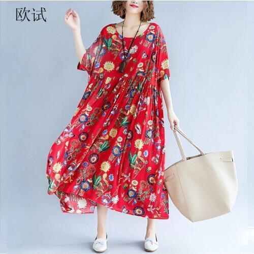 Plus Size Boho Beach Floral Dress Summer 2020 Women Cotton 4XL 5XL 6Xl Print Ladies Dresses Loose Casual Long Dress vestidos