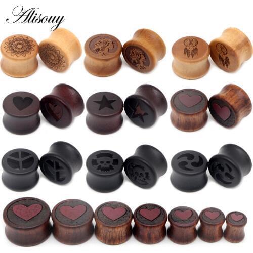 Alisouy 1 Pair New Wood Ear Plugs Gauges Earrings Women Men Flesh Tunnel Expander Piercing Stretcher Body Piercing Jewelry