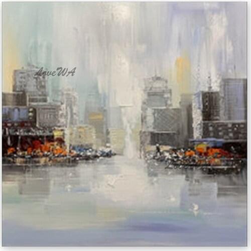 100% Hand Painted Abstract City Street Scenery Oil Painting Picture Wall Art Unframed Home Wall Hang Decoration Canvas Artwork