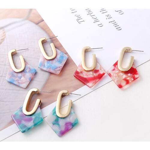 2019 New Arrival Brincos Multi-Style Geometric Metal U Shape Acid Acrylic Resin Drop Earrings For Woman Pendant Earrings2019