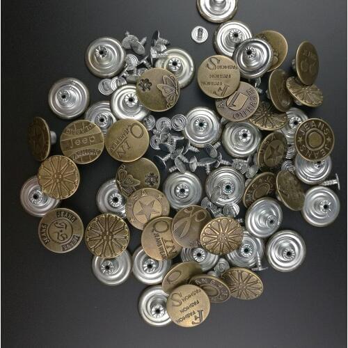 50pcs Metal Buttons Mixed Styles Metal Shank Button for Jeans Fasterners DIY Sewing Clothes Accessories