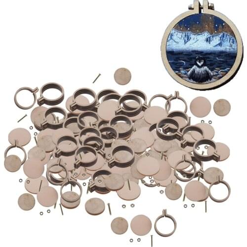 70Pcs Round Mini Wooden Embroidered Hoop Frames for Crafts Accessories 20mm