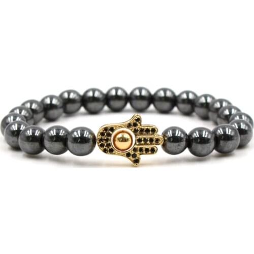 8mm yh53 silver gold copper hand micro pave cz zircon cubic zirconia Bracelet hematite bead Buddha Yoga Bangles