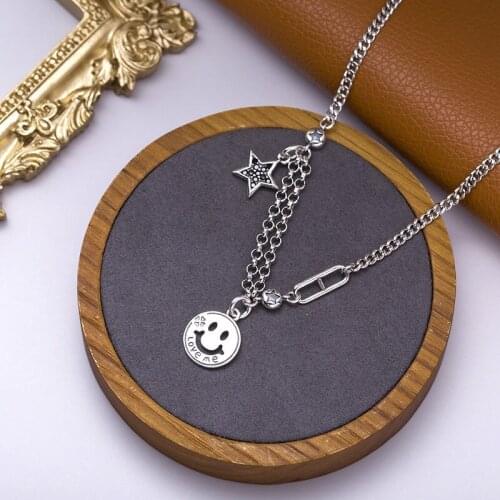 925 Sterling Silver New Arrival Smile Face Star Crystal Ladies Pendant Necklace Promotion Jewelry Women Birthday Gift Hot Sell